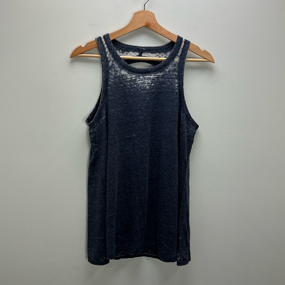 Chaser Burnout Tank Top Cut Out Back Blue Womens Medium Soft Comfy Beachy New